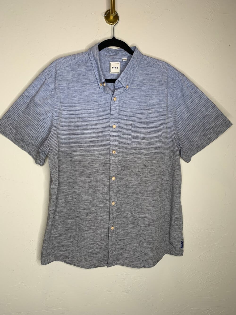 ROWN Ombre Shirt Blue Gray Stripe Cotton Blend Size XL